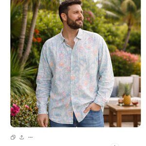 TOMMY BAHAMA Men's Barbados Breeze Why So Koi Stretch-Linen Shirt size XXL